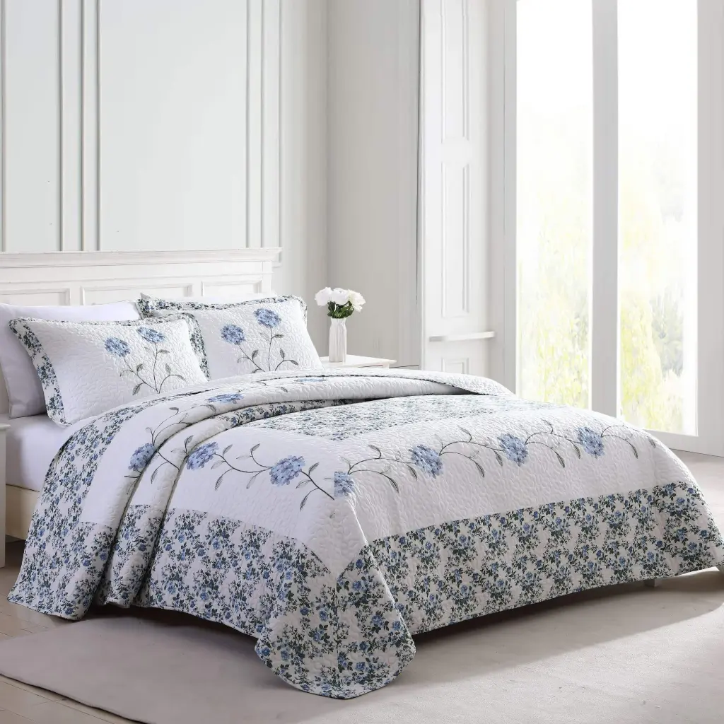 Colcha Bordada Con Claveles De Beatrice Home Fashions, Color Azul - Individual | 48986801525 TRG180113272