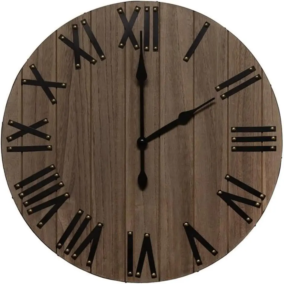 Reloj De Pared Rústico De Madera De Granja De 53 Cm, Elegante Diseño De Marca Nacional, Hg2004-Rwd - Madera Restaurada | 810052824215 TRG180429433