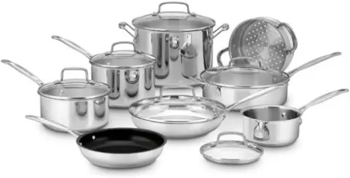 [Cuisinart Contour 14-Pc. Stainless Steel Cookware Set With Tools - STAINLESS STEEL ONE SIZE] Batería De Cocina Cuisinart Contour De Acero Inoxidable De 14 Piezas Con Utensilios - Acero Inoxidable | 86279147516 TRG184077638