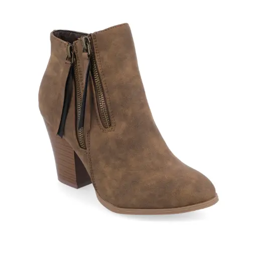 [Journee Collection Womens Vally Stacked Heel Booties - BROWN 11 WIDE] Botines De Tacón Alto Vally Para Mujer De La Colección Journee - Marrón 11 Ancho | TRG185052337