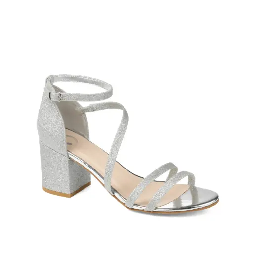 [Journee Collection Womens Bella Buckle Open Toe Block Heel Pumps - Silver 6 Medium] Colección Journee Zapatos De Tacón Cuadrado Con Hebilla Bella Y Punta Abierta Para Mujer - Plateado, Talla 6 Mediana | TRG192763982