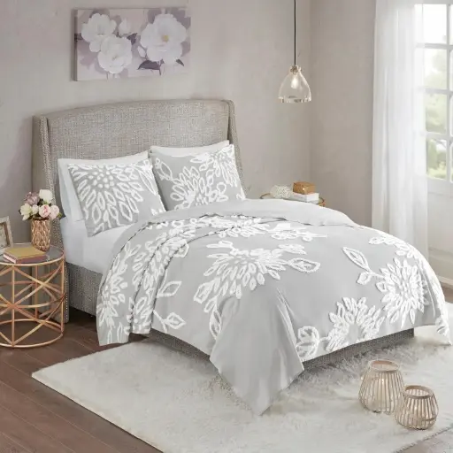 [Madison Park Pansy 3-pc. Floral Comforter Set Gray - King-California King] Juego De Edredón Madison Park Pansy De 3 Piezas Con Diseño Floral, Gris, Tamaño King-California King | 86569223678 TRG179330497