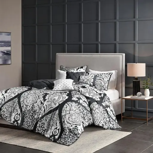 [Madison Park Vienna 100% Cotton Duvet Set, Black,Full/Queen] Juego De Edredón Madison Park Vienna 100 % Algodón, Color Negro, Tamaño Matrimonial/Queen | 022164184907 TRG178610070