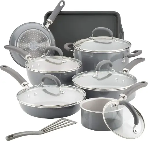 [Rachael Ray 12148 13 Pc Create Delicious Aluminum Nonstick Cookware Set, Gray Shimmer] Rachael Ray 12148 - Juego De Utensilios De Cocina Antiadherentes De Aluminio Create Delicious De 13 Piezas, Gris Brillante | 51153121487 TRG189753739