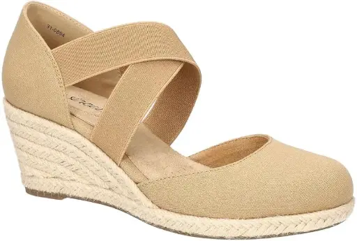 [Easy Street Womens Pari Wedge Sandals - NATURAL CANVAS 6 MEDIUM] Sandalias De Cuña Easy Street Pari Para Mujer - Lona Natural 6 Mediano | 196371487622 TRG187804160