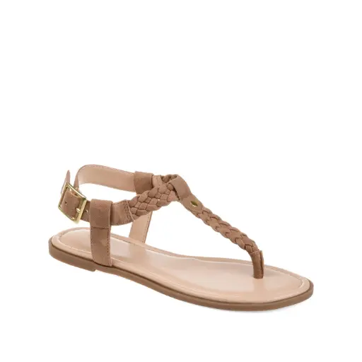 [Journee Collection Womens Genevive Ankle Strap Flat Sandals - Brown 5 1/2 Medium] Sandalias Planas Con Tira Al Tobillo Genevive Para Mujer De Journee Collection - Marrón, Talla 5.5 Mediana | 52574609783 TRG187862868