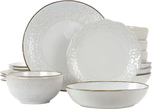 [Elama Countess 16-Pc. Stoneware Dinnerware Set 975115523M - WHITE ONE SIZE] Vajilla Elama Countess De Gres De 16 Piezas 975115523M - Blanco | 840191200830 TRG181713087