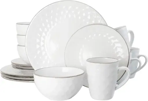 [Elama Medici Pearl 16-Pc. Stoneware Dinnerware Set - WHITE ONE SIZE] Vajilla Elama Medici Pearl De Gres (16 Piezas) - Blanco | 602573549865 TRG181193663