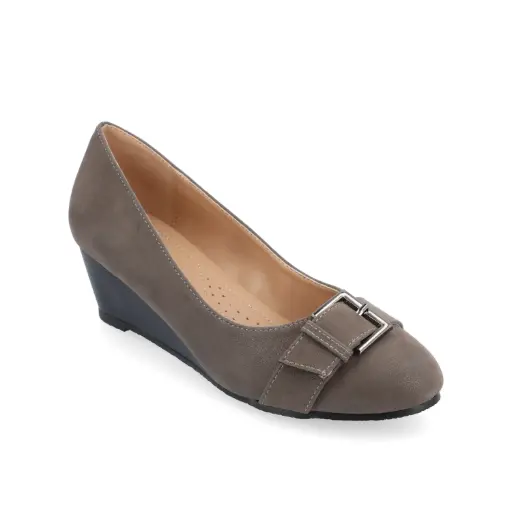 [Journee Collection Womens Graysn Wedge Heel Pumps - GREY 11 WIDE] Zapatos De Tacón De Cuña Para Mujer De La Colección Journee Graysn - Gris 11 Ancho | TRG188203558